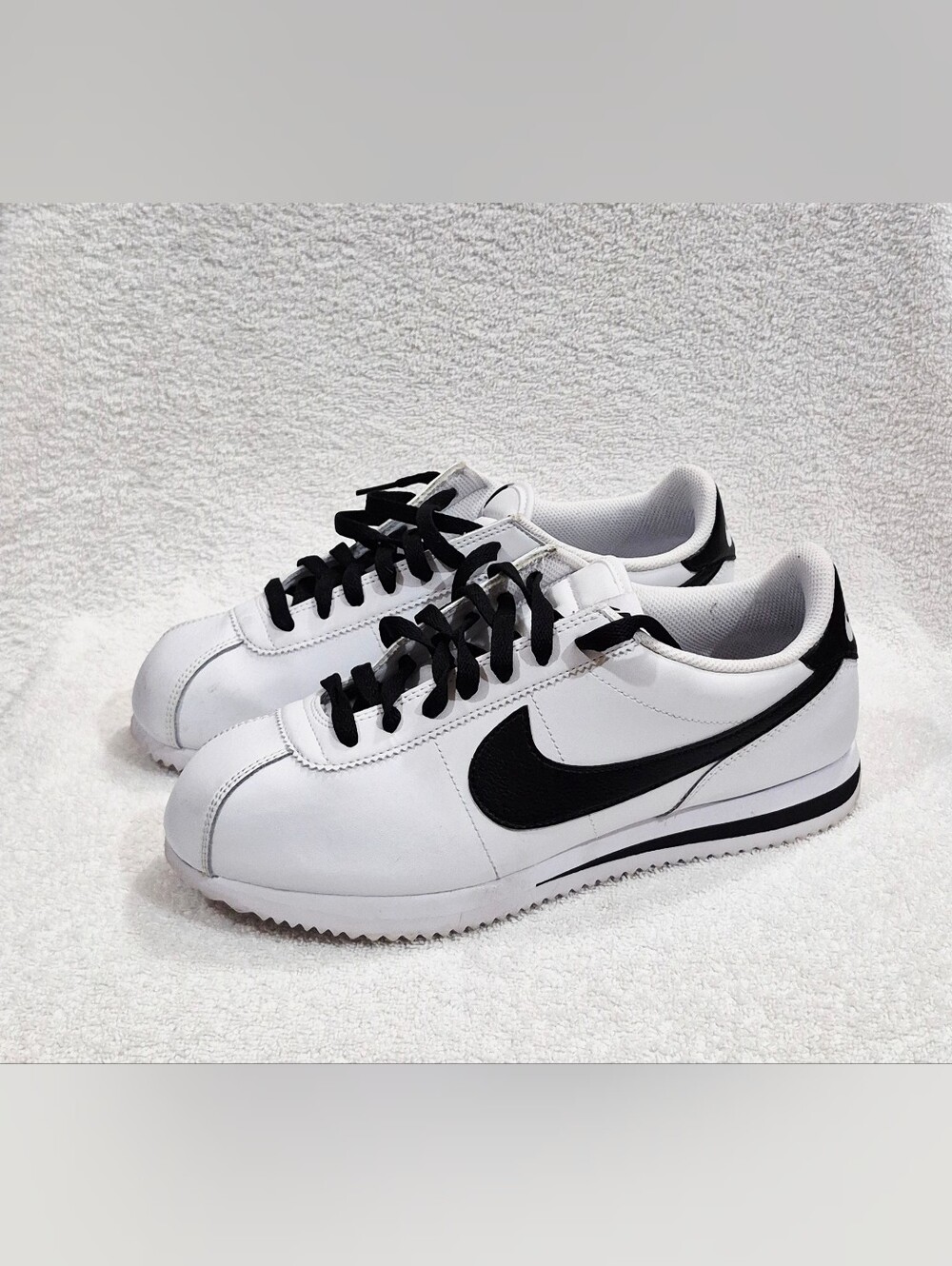 Nike Cortez White Black Check Swoosh Size 8.5 Men Leather USED No Box No Insoles